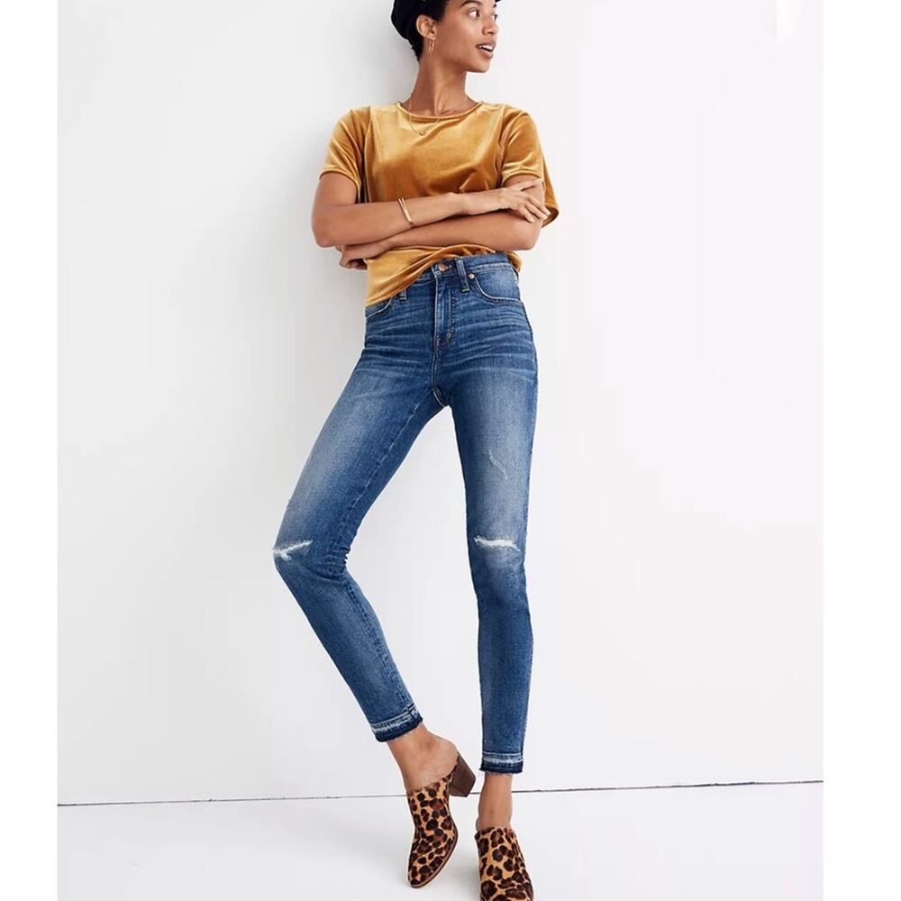 Madewell 9” High Rise Jeans York Wash Rip Repair Ankle Edition